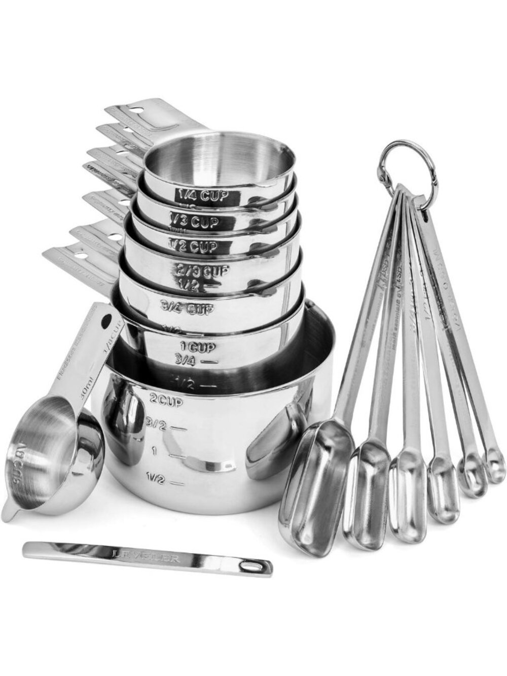 15-Piece Stainless Steel Measuring Cups & Spoons Set - Durable, Accurate Kitchen